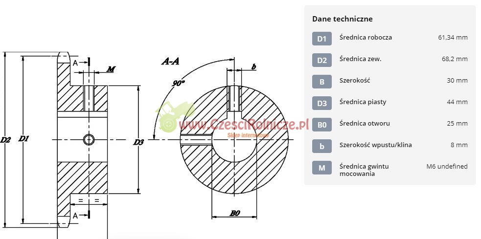 KOŁO ŁAŃCUCHOWE 5/8" 10B-1 Z-12 OTWÓR 25 MM HART. 