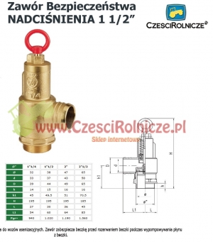 ZAWÓR BEZPIECZEŃSTWA  0,3- 1,5  BAR   Z PRZYŁĄCZEM DO WĘŻA fi 45 mm  Gwint 1 1/2" [BNZ002]