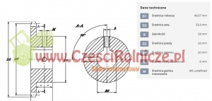 KOŁO ŁAŃCUCH.  1/2" 08B-1  Z-12   OTWÓR 20 MM HART.  (1/2" X 5/16") FI-20MM + WPUST [ŁKB012-20]
