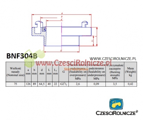 BNF304b STORZ 3" NASADA Z GW. M ZEW. 2 1/2"