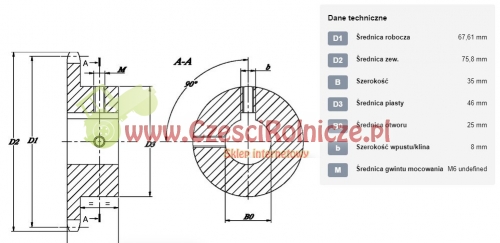 KOŁO ŁAŃCUCHOWE 3/4" 12B-1 Z-11 OTWÓR 25 MM HART. (3/4" X 7/16") FI-25MM + WPUST  PIASTA [ŁKD011-25] 