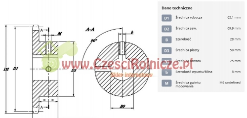 KOŁO ŁAŃCUCH. 1/2" 08B-1 Z-16 OTWÓR 25 MM HART