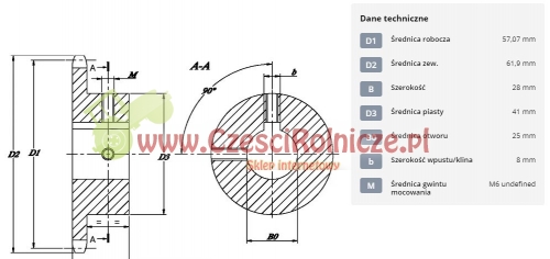 ŁKB014-25 KOŁO ŁAŃCUCHOWE 1/2" 08B-1 Z-14 OTWÓR 25 MM HART. (1/2" X 5/16") [ŁKB014-25]
