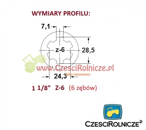 Wymiar profilu 1 1/8 cala  6 zębów