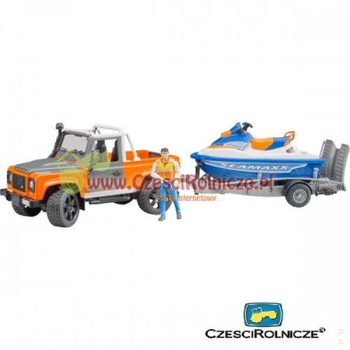 BRUDER 02599 Land Rover Defender Pickup z przyczepą i skuterem wodnym
