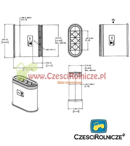 FILTR POW. OWALNY H-343*131*284 WSTĘPNY