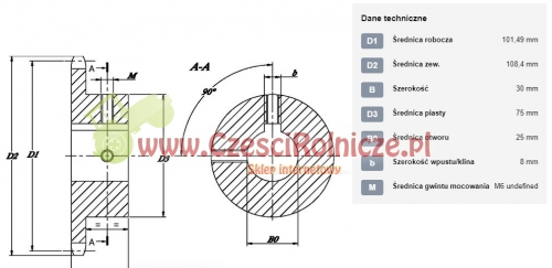 KOŁO ŁAŃCUCHOWE Z PIASTĄ 5/8" 10B-1 Z-20 OTWÓR 25 MM HART. (5/8" X 3/8") [ŁKC020-25]