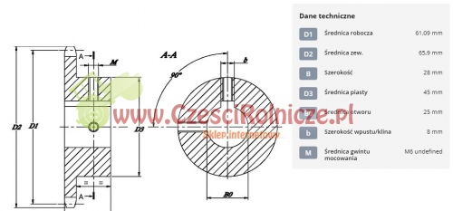 KOŁO ŁAŃCUCHOWE 1/2" 08B-1 Z-15 OTWÓR 25 MM HARTOWANE ZĘBY (1/2" X 5/16") [ŁKB015-25]